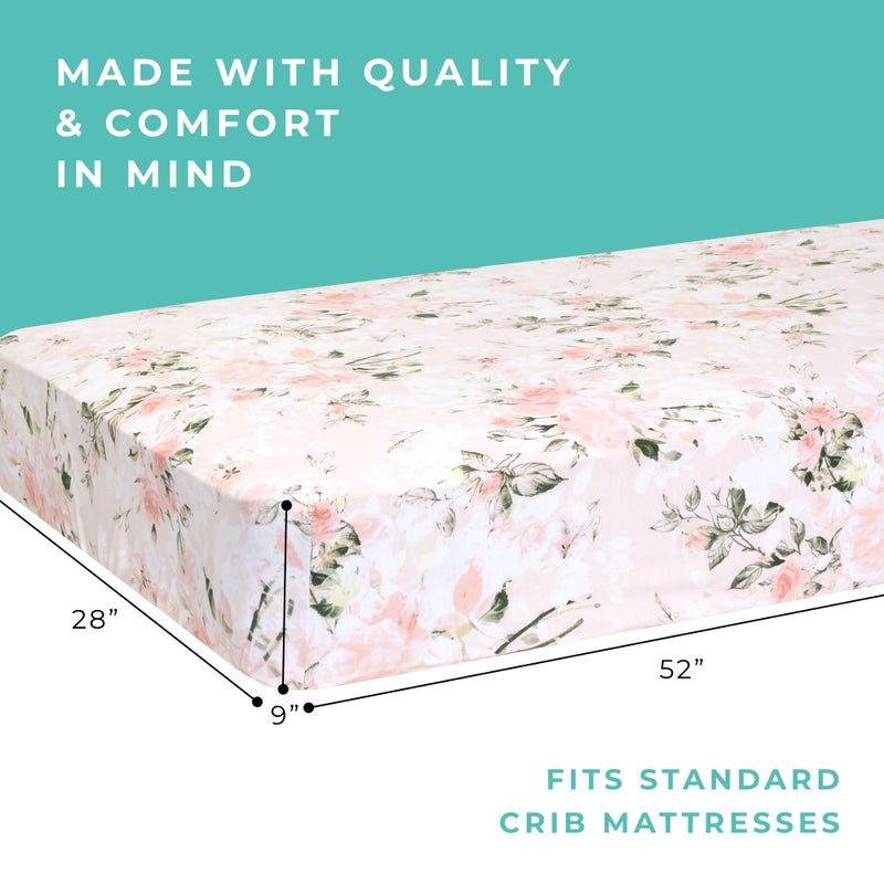 Posh Peanut Fitted Crib Sheet, Soft Viscose from Bamboo Fabric, Standard Crib and Toddler Mattresses 52" by 28" (Vintage Pink Rose) - Image 3